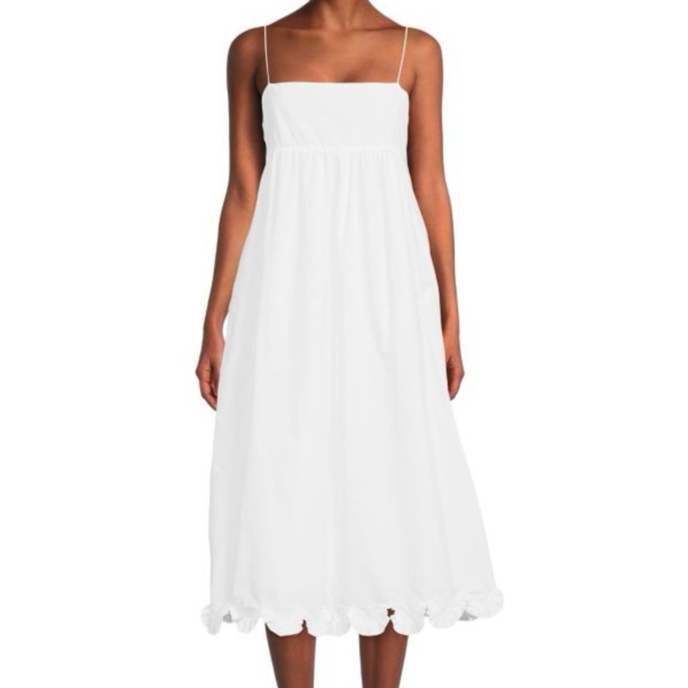 En Saison White Midi Sundress with Scalloped Hem